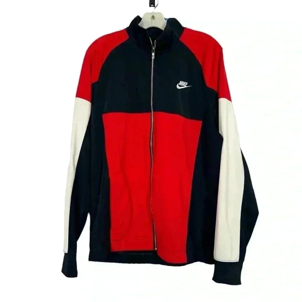 Nike Vintage Blue  Red White Colorblock Zip Up  Track Jacket Adult Size Medium